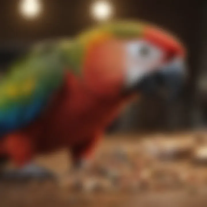 Close-up of a parrot enjoying nutritious pellet food