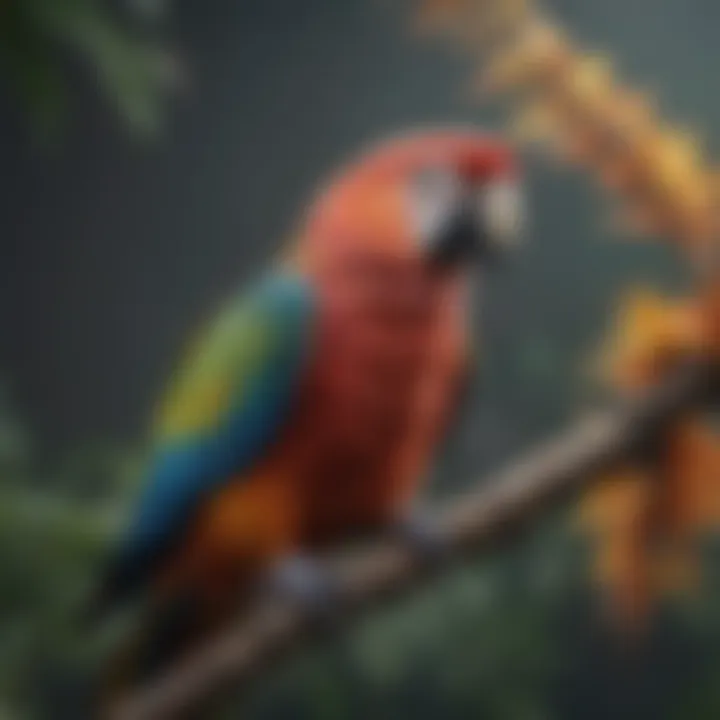 Parrot perched on a branch with vibrant feathers