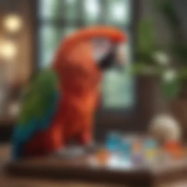 Cognitive Stimulation with Acrylic Puzzles Parrot playing with a colorful acrylic puzzle