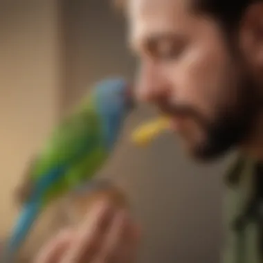 Pet owner examining Dr. Harvey's Parakeet Food with a focus on packaging details