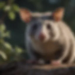 A curious possum exploring its habitat
