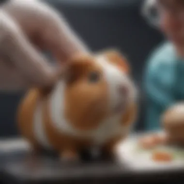 A veterinarian examining a guinea pig for health check-up