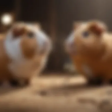 Two guinea pigs interacting and socializing together