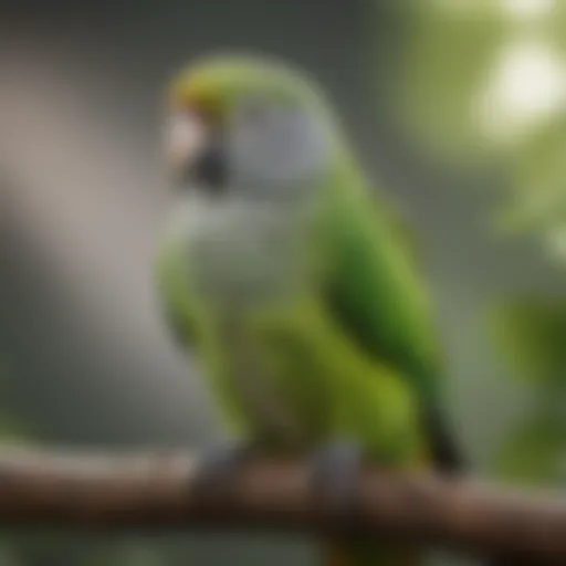 Colorful Quaker parrot perched on a branch