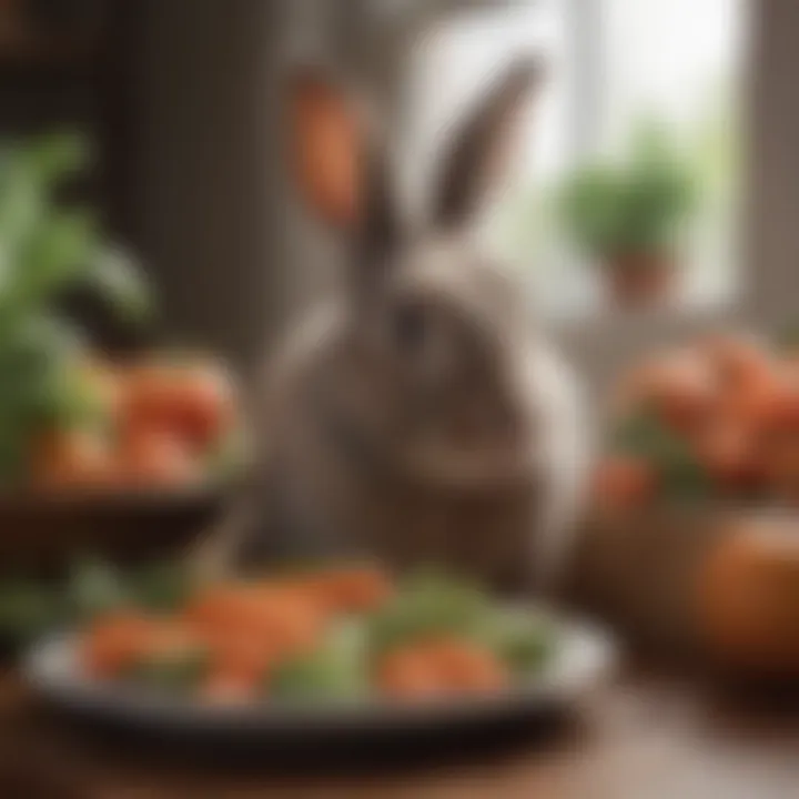 A rabbit enjoying a healthy meal of fresh vegetables
