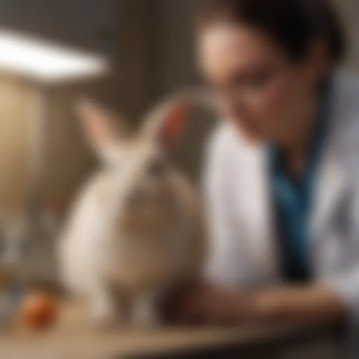 Veterinarian examining a rabbit with care