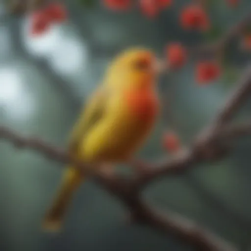 Vibrant Red Factor Canary perched on a branch