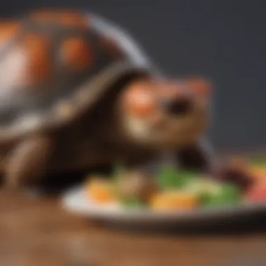 A well-balanced diet plate for Redfoot tortoises with diverse food choices