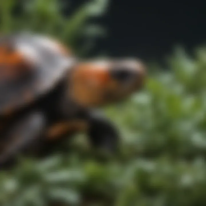 Close-up of Redfoot tortoise munching on leafy greens