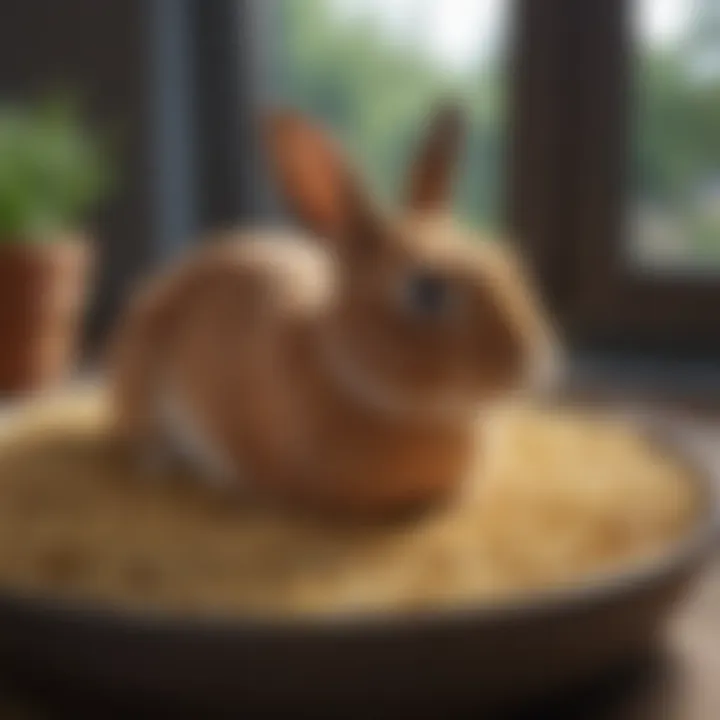 A bowl of hay, a staple for rabbit diet