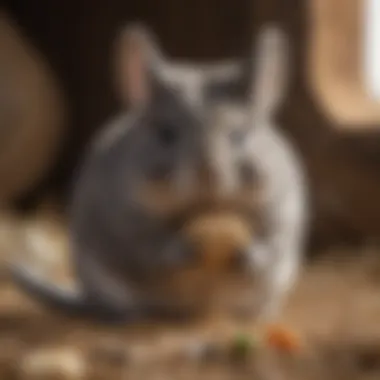 Chinchilla nibbling on hay as part of a balanced diet