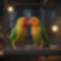 Spacious lovebird cage with vibrant interior