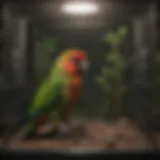 Spacious cage for green cheek conures showcasing interior layout
