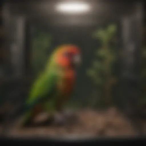 Spacious cage for green cheek conures showcasing interior layout
