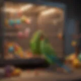 Spacious parakeet cage with vibrant toys and accessories