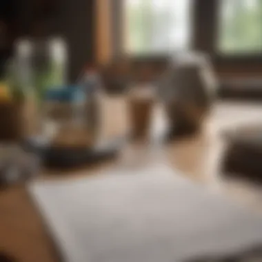 A planner with budget sheets and pet supplies on a table