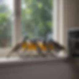 Birds perched near a window air conditioner