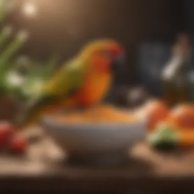 Healthy food bowl for Sun Conures illustrating their dietary requirements
