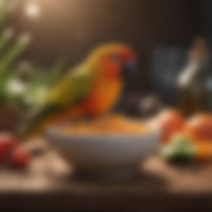 Healthy food bowl for Sun Conures illustrating their dietary requirements