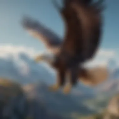 A majestic eagle soaring above a mountain landscape.