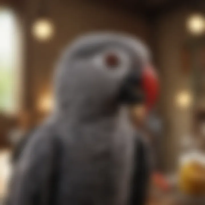 Ethical manufacturing tags on African Grey Parrot stuffed animals, highlighting sustainability