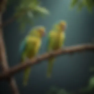 Colorful parakeets perched on a branch