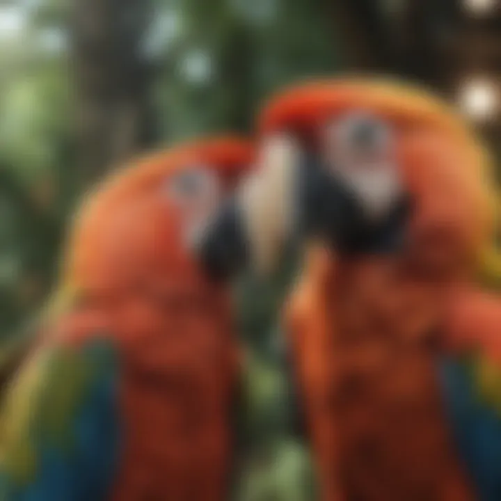 A vibrant macaw interacting with its owner