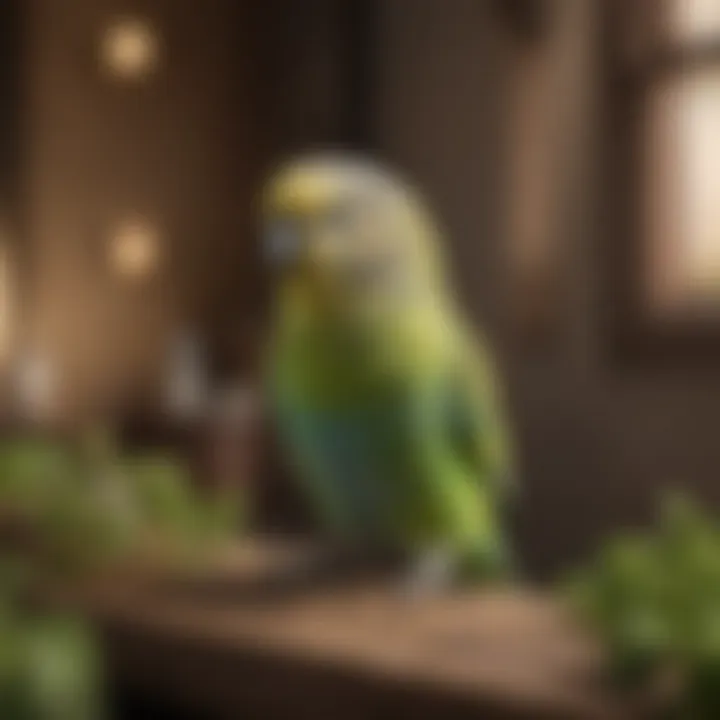 A colorful budgerigar in a spacious habitat, demonstrating the importance of environment.