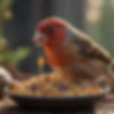 Close-up of finch enjoying its feed