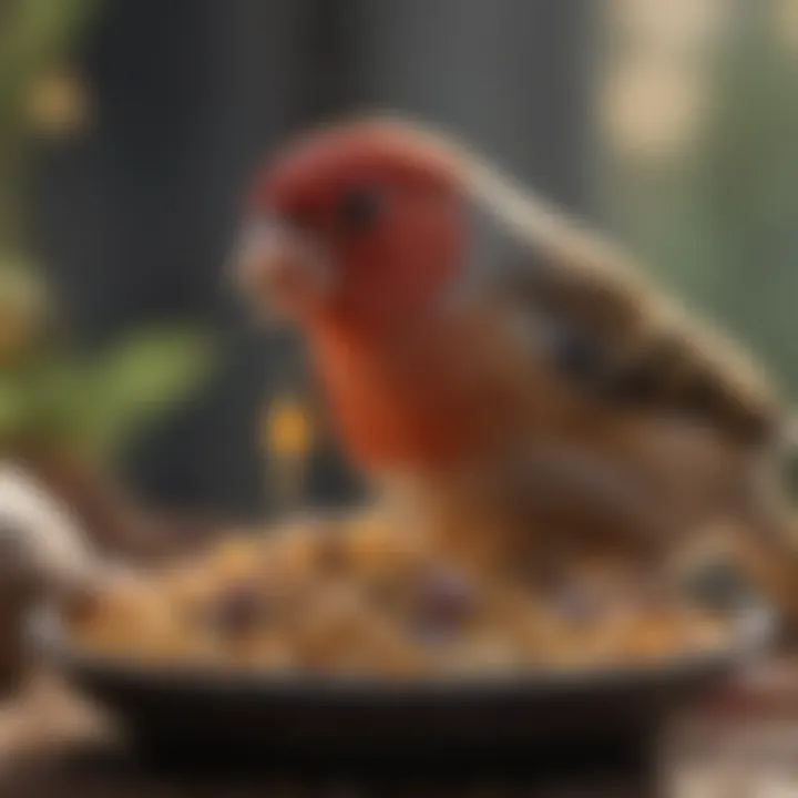 Close-up of finch enjoying its feed