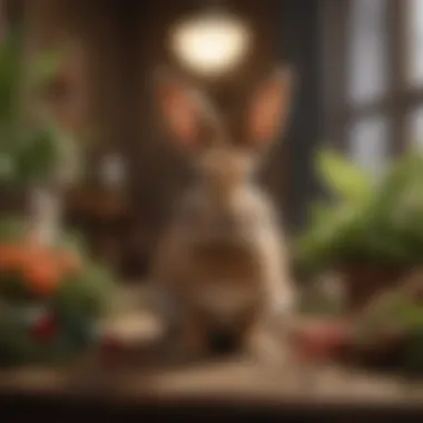 A Rabbit in a Beautifully Decorated Indoor Habitat A small mammal, like a rabbit, in a beautifully decorated indoor habitat