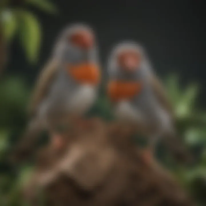 Zebra finches perched in a naturalistic habitat