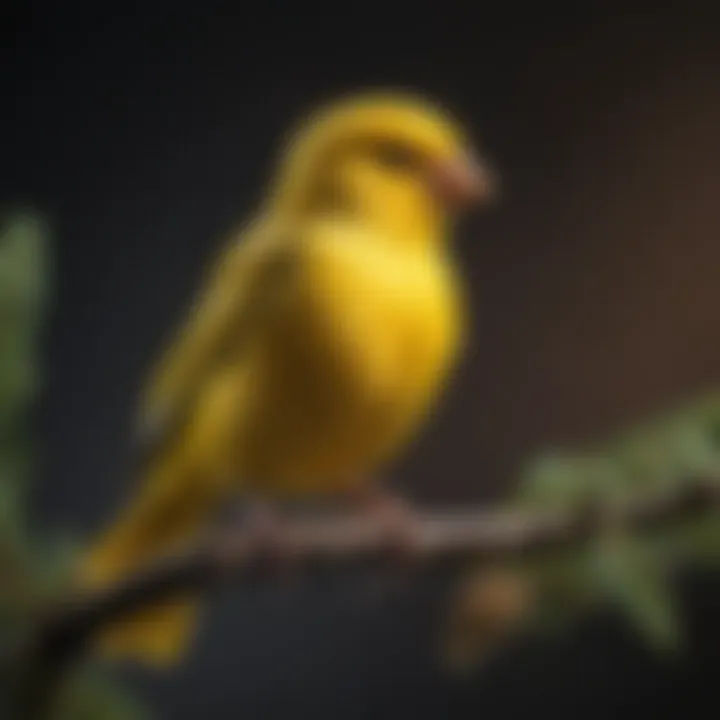 A vibrant canary perched on a branch displaying its colorful feathers.