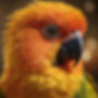 Close-Up of Sun Conure Plumage Close-up of a Sun Conure's colorful plumage highlighting its beauty