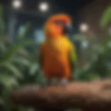 Ideal Habitat for Sun Conures A cozy habitat setup ideal for Sun Conures