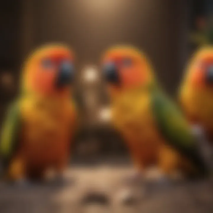 A Sun Conure interacting playfully with its owner