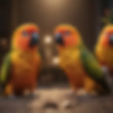 Sun Conure Interaction with Owner A Sun Conure interacting playfully with its owner