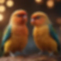 Vibrant love birds perched together