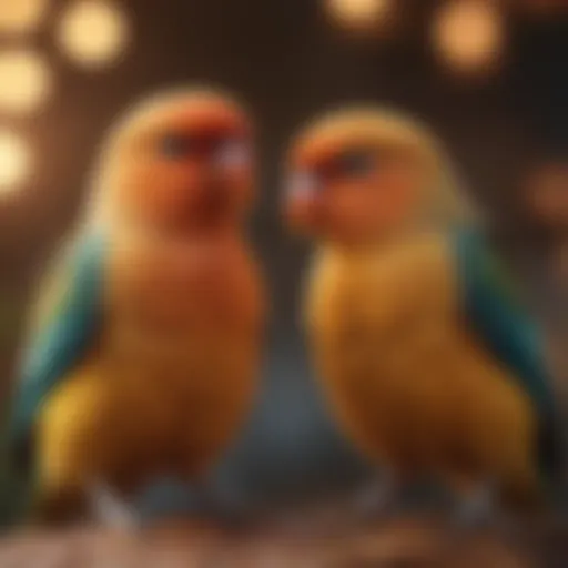 Vibrant love birds perched together