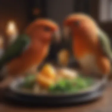 Love Bird Enjoying a Healthy Meal A love bird happily feeding on a balanced diet