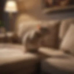 A cozy sofa with subtle signs of rodent activity