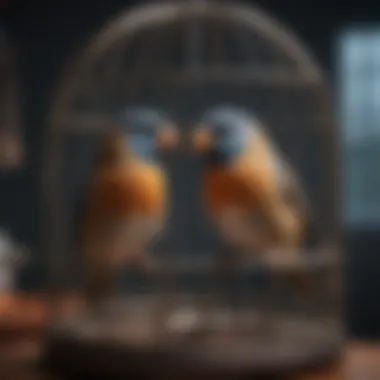Essential accessories for bird cages including perches and toys