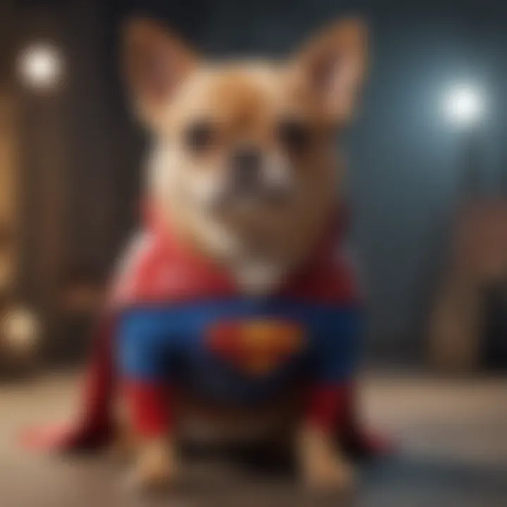 A small dog dressed as a superhero showcasing the fun side of pet costumes