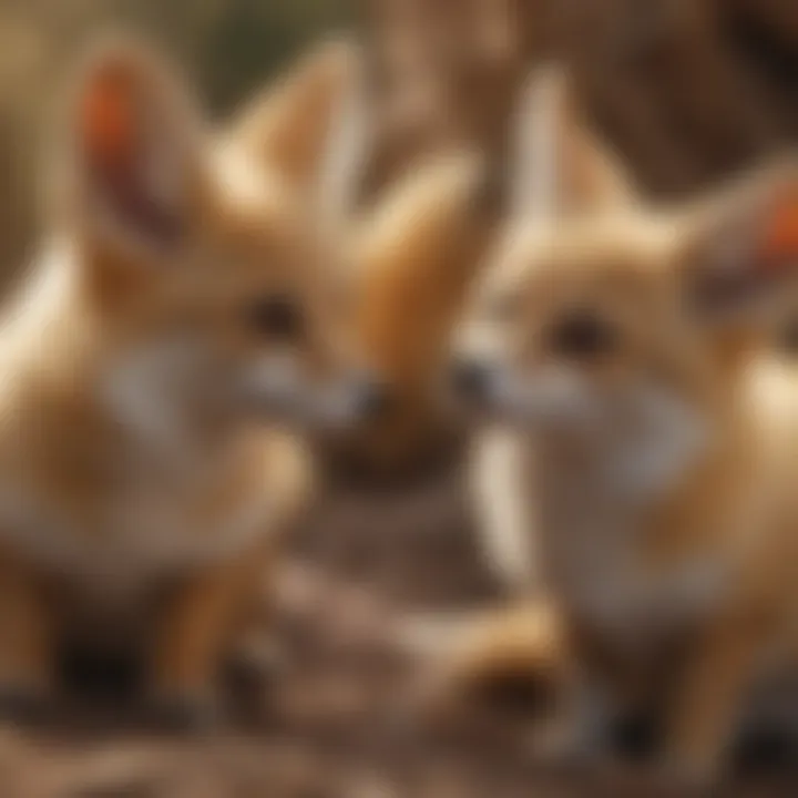 Group of fennec foxes interacting in the wild