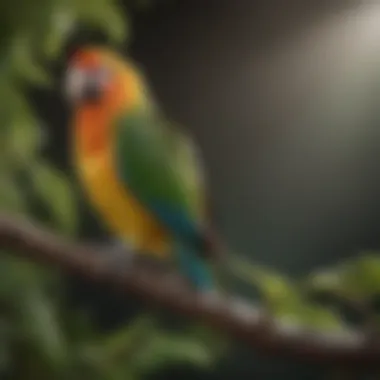 A vibrant parrot perched on a branch, showcasing the beauty of pet birds.