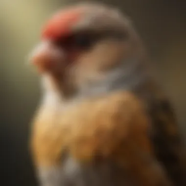Detailed View of Finch Plumage Close-up of a finch showcasing its unique plumage and features.