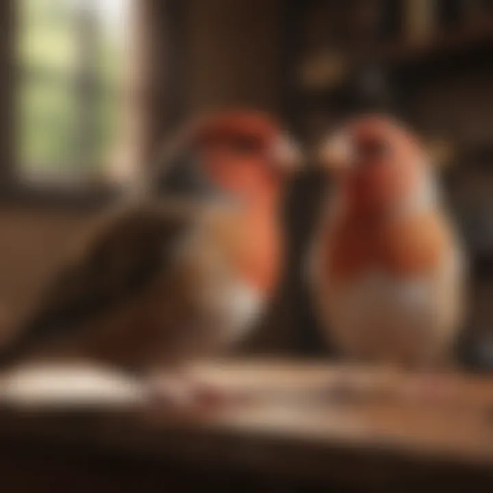 A finch interacting with its owner in a cozy indoor setting.