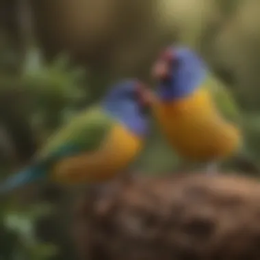 Courtship Display of Gouldian Finches A pair of Gouldian Finches during their courtship display.