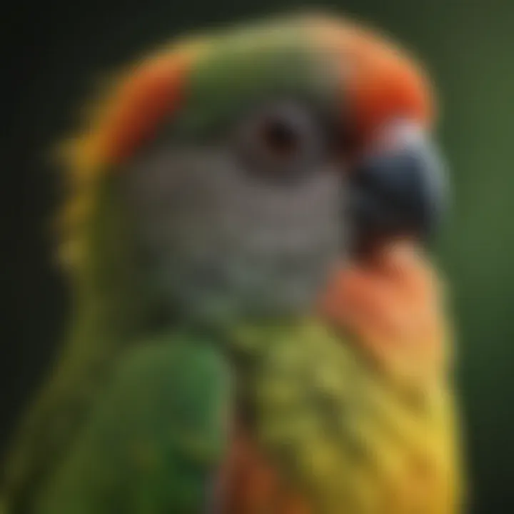 Close-up of a green cheek conure displaying its colorful feathers