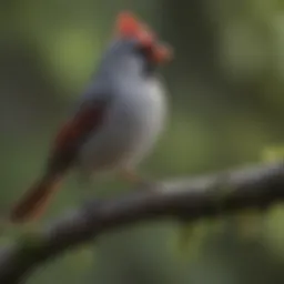 A grey cardinal perched on a branch showcasing its distinct plumage